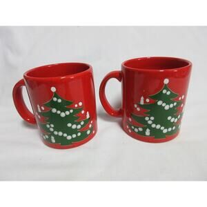 Waechtersbach Red Christmas Tree Coffee Tea Mug West Germany Set of 2 Holiday